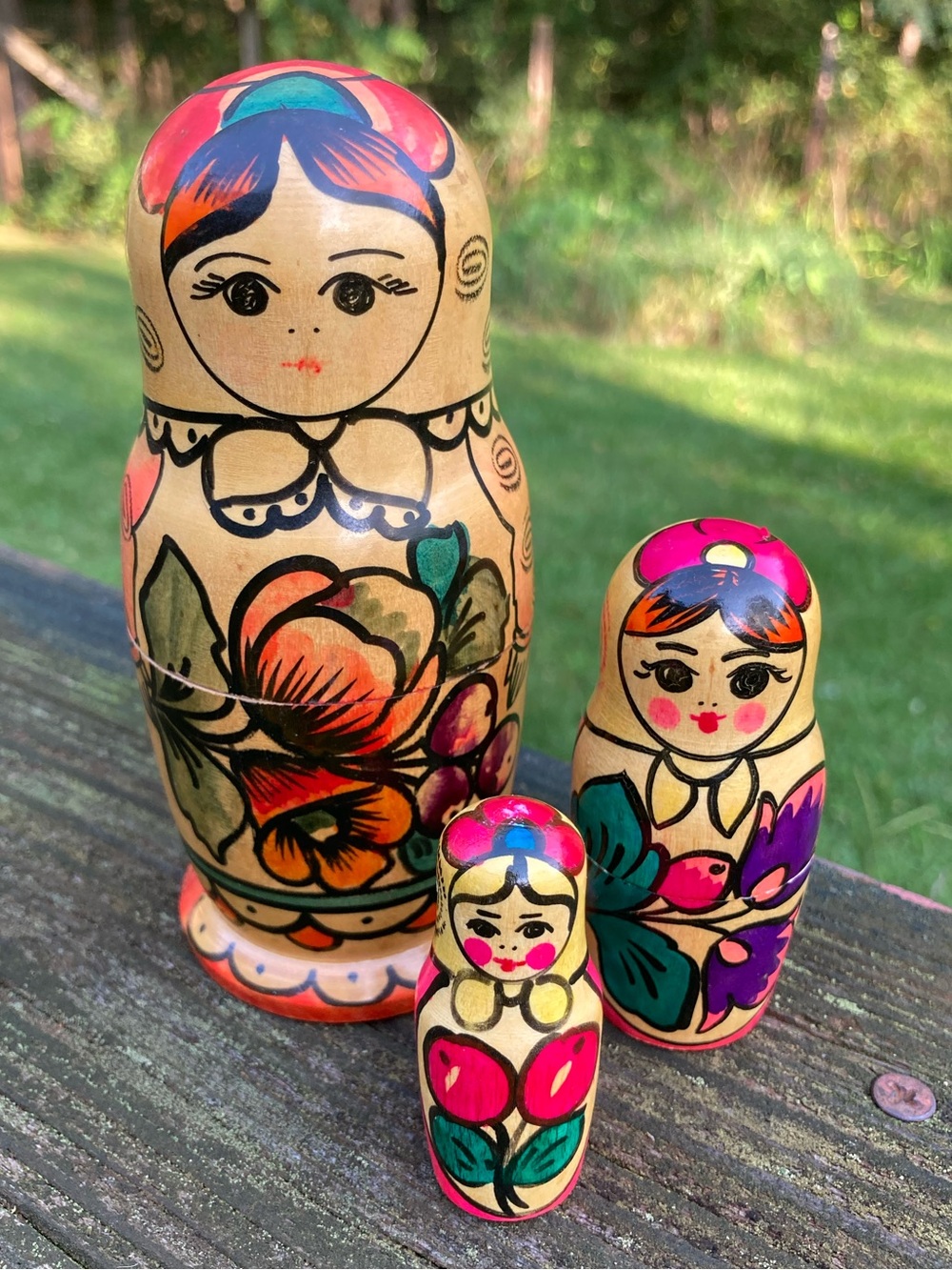 Vintage 1991 USSR Russian Matryoshka Nesting Dolls 3 Pc Hand Painted 5”
